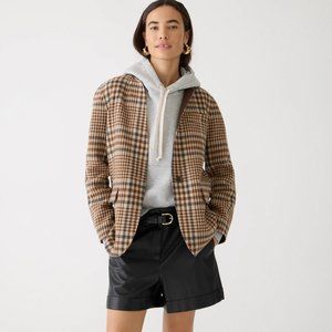 NWT J.Crew Leighton Blazer Jacket in Plaid Double Faced Wool Blend Brown